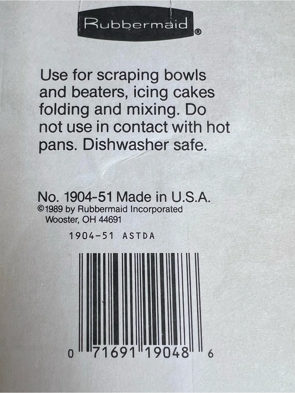 VTG 1989 Rubbermaid Plate Bowl 1904 Spatula Scraper Kitchen Ease NEW USA Made